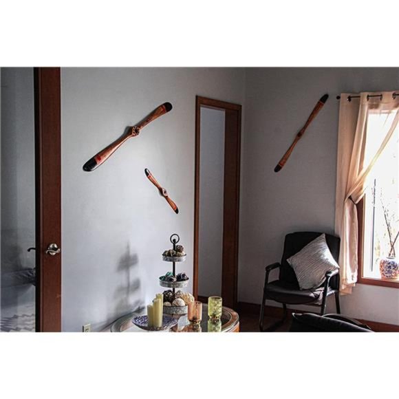 Set of 3 Hand Carved Wooden Propeller Vintage Aviation Home Decor Wall Sculpture - Picture 3 of 7